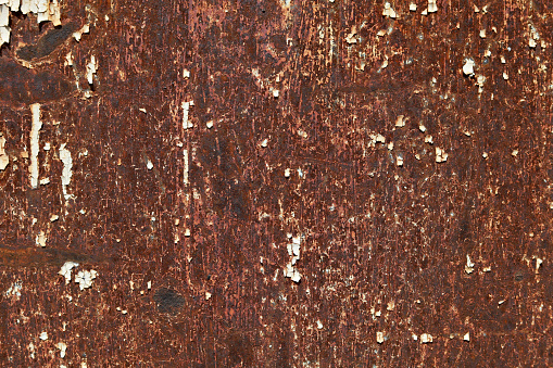 Close up of rust on an old sheet of metal texture. High quality grunge rusty old and dirty metal plate.