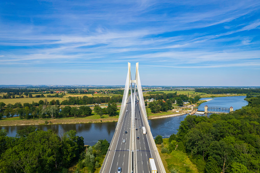 suspension bridge over the Odra river in Wroclaw