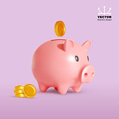 istock Pig piggy bank and gold coins. Money creative business concept. Realistic vector 3d design. Financial services. Safe finance investment. Website Landing. Stability, security of money storage. 1414774149