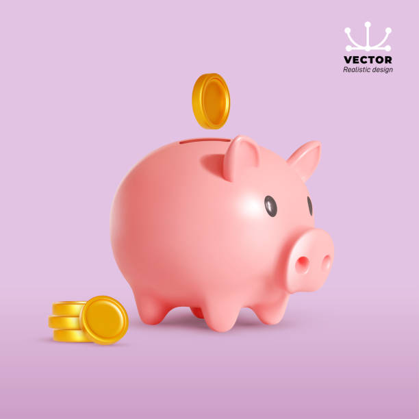 Pig piggy bank and gold coins. Money creative business concept. Realistic vector 3d design. Financial services. Safe finance investment. Website Landing. Stability, security of money storage. Pig piggy bank and gold coins. Money creative business concept. Realistic vector 3d design. Financial services. Safe finance investment. Website Landing. Stability, security of money storage. piggy bank stock illustrations