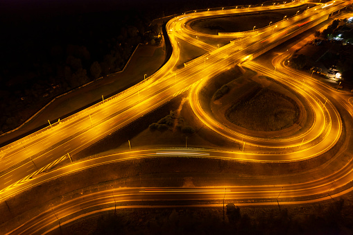 aerial view of highway road interchange