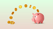 istock Realistic vector concept of investment. Big piggy bank with coins on background for commercial design. Saving or save money or open a bank deposit concept. 3D vector illustration. 1414774427