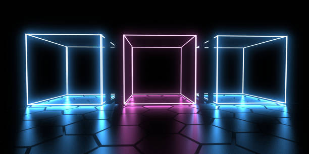 istock 3D abstract background with neon lights. neon cubes .space construction . .3d illustration 1414775609
