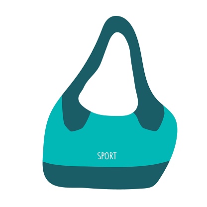 Blue Sport Bag isolated on white background. Fitness bag. Flat vector illustration In Sketch Style. Bag for sportswear and equipment, workout, training, fitness, yoga
