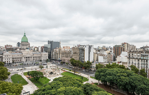 Aerial view of Buenos Aires, Congress building and Congress Square (Plaza Congreso) at Buenos Aires, Argentina.
