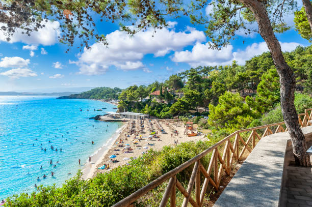 Landscape with Platis Gialos beach in Kefalonia island, Greece Landscape with Platis Gialos beach in Kefalonia, Ionian island, Greece kefalonia stock pictures, royalty-free photos & images