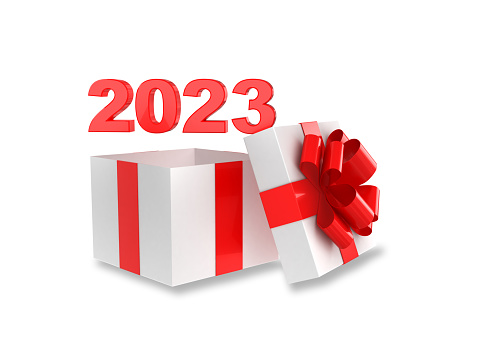 New year 2023 gift box open surprise