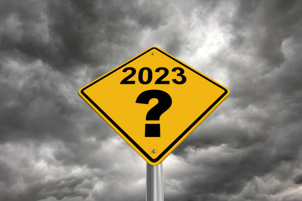 New year 2023 question risk danger warning sign stock photo