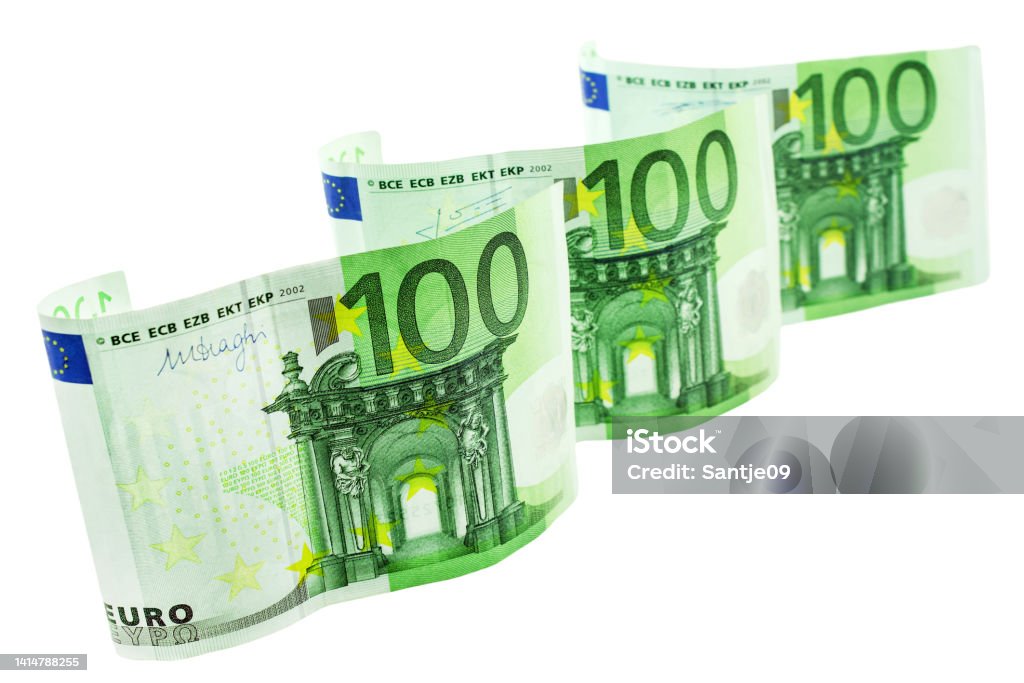 300 Euro banknotes isolated against white background 300 Euro banknotes against white background Allowance Stock Photo