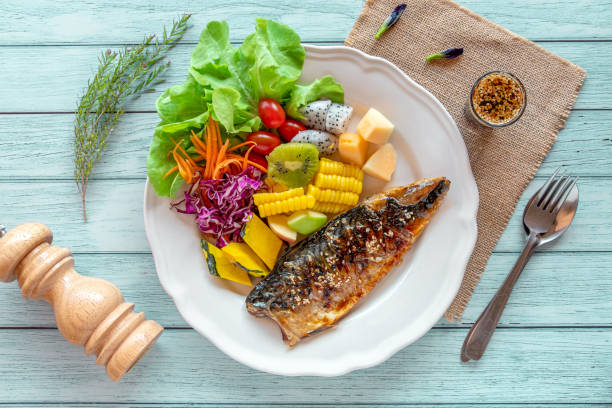 Saba Fish Grilled Light Soya Sauce with Salad.