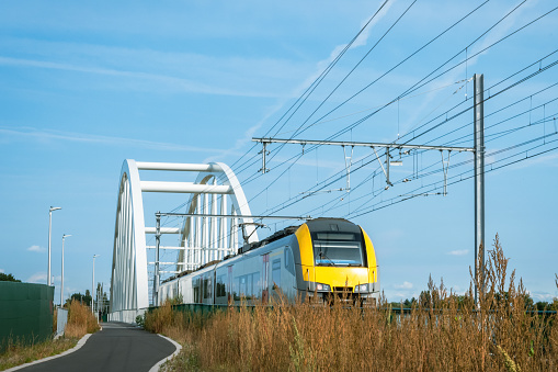 High-speed train passes the bridge.