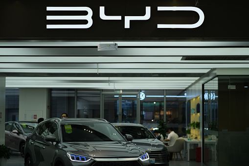 Shanghai,China-August 14th 2022: BYD EV retail store. BYD (Build Your Dreams) is a Chinese electric car brand