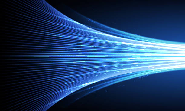 Modern abstract high-speed light effect. Technology futuristic dynamic motion on blue background. Movement pattern for banner or poster design background concept. Modern abstract high-speed light effect. Technology futuristic dynamic motion on blue background. Movement pattern for banner or poster design background concept. bandwidth stock illustrations