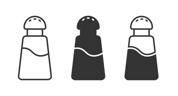 ilustraciones, imágenes clip art, dibujos animados e iconos de stock de icono de salero o pimentero. ilustración vectorial. - condiment food silhouette salt shaker