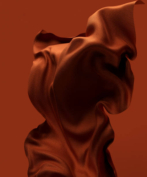 istock Abstract fabric design element, flying brown piece of silk cloth, 3d rendering fashion background. 1414794147