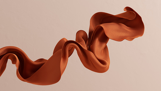 Sienna scarf in the wind, isolated dynamic fabric, brown fly cloth 3d rendering