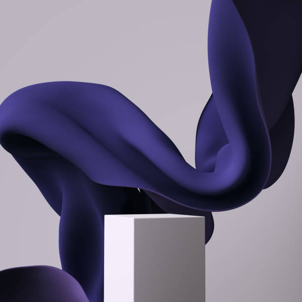 Abstract minimal scene for product display, object placement background and flying purple fabric, 3d rendering