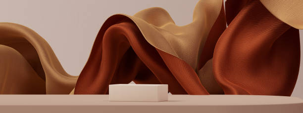 istock Elegant Floating brown textile in air, cloth dynamic abstract product display background, fabric fly 3d rendering 1414794908