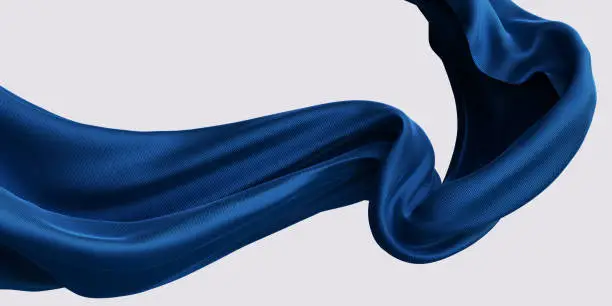 Photo of Blue dynamic Cloth silk scarf movement, floating fabric background, 3d rendering elegant silk textiles fly