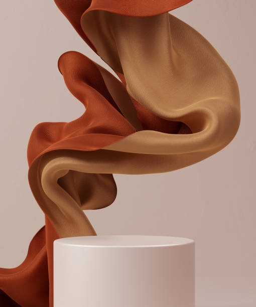 istock Elegant Floating brown textile in air, cloth dynamic abstract product display background, fabric fly 3d rendering 1414796353