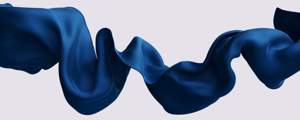 istock Blue dynamic Cloth silk scarf movement, floating fabric background, 3d rendering elegant silk textiles fly 1414796969