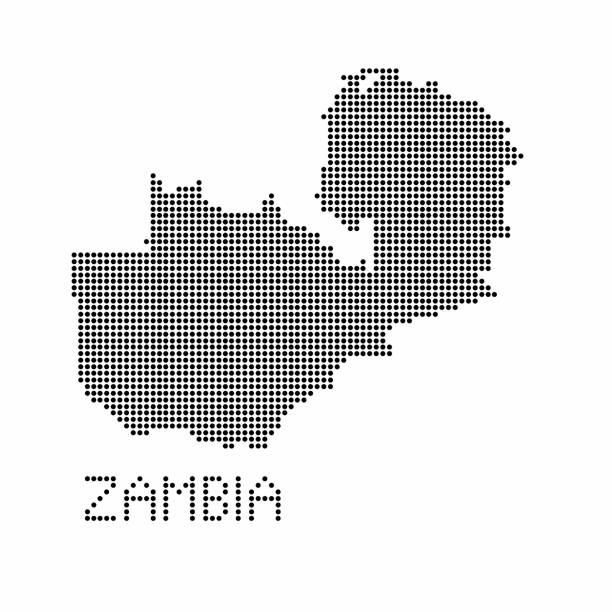 Zambia map outline with grunge texture in dot style. Abstract vector illustration of a country map with halftone mosaic effect for infographic. zambia stock illustrations