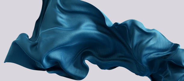 istock fabric blue material 3d illustration, flying cloth abstract design element, satin scarf movement in the air. 1414798250