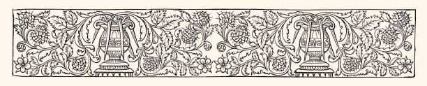 19th century victorian style ornament: element projektu (xxxl z dużą ilością szczegółów) - victorian style engraved image 19th century style image created 19th century stock illustrations