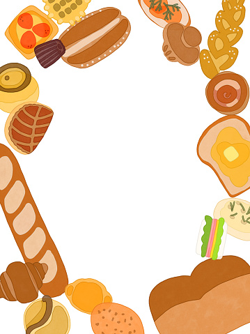 Bread background Line Watercolor style Various kinds Bread comes down