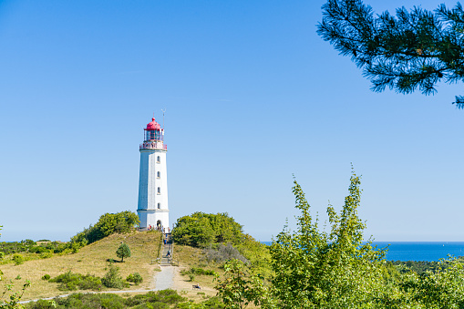Insel Hiddensee, Germany. 12. August. 2022. Lighthouse Dornbusch of Hiddensee Island Baltic coast.