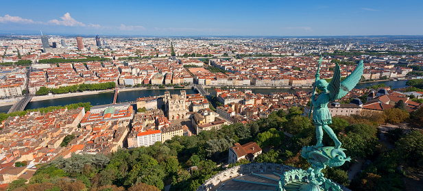 View of Lyon city from the top of notre-dame-de-fourviere basilica, France