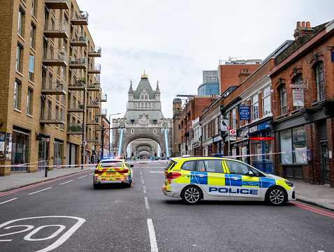 Liverpool, England - May 12, 2023: Ambulance driving in Liverpool city centre