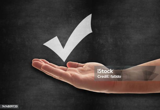 Check Mark Icon On Hand Stock Photo - Download Image Now - Hand, Election, OK Sign