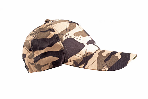 Cap with camouflage pattern isolated on white background