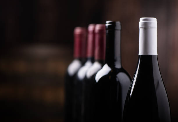 Line of wine bottles stock photo