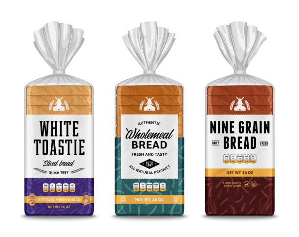 Vector bread packaging design Vector bread packaging and vertical label design. Bakery illustrations and cereal crops patterns bread stock illustrations