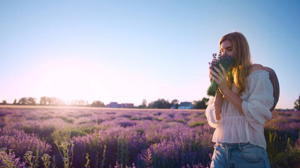 istock Looking for inner peace. Woman picking lavender flowers 1414822944
