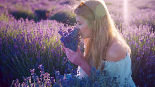 istock Looking for inner peace. Woman picking lavender and smelling flowers 1414823214