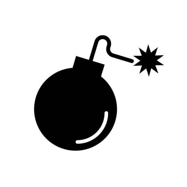ilustrações, clipart, desenhos animados e ícones de ícone da silhueta da bomba. estilo de design plano. explosivo. vetor. - bomba
