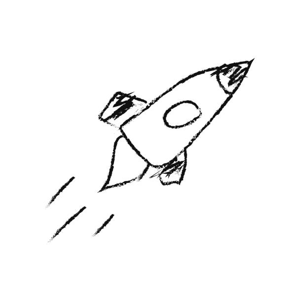 istock Doodle cosmos illustration in childish style. Hand drawn abstract space rocket. Black and white. 1414829764