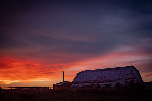 Dramatic sunset on the farm