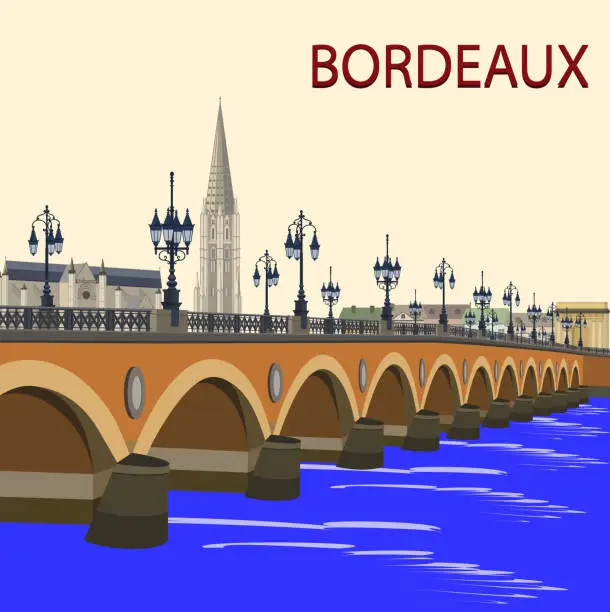 Vector illustration of Pont de Pierre bridge in Bordeaux