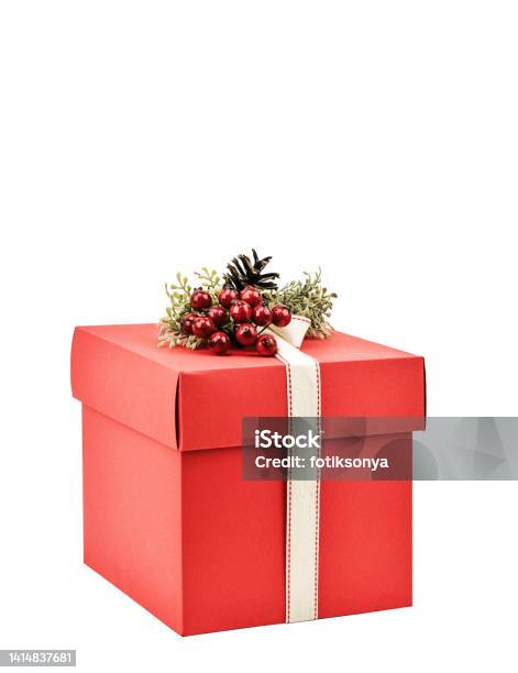 Gift Box Red Gift Or Surprise Box Red Present Box Decoration Design Element Festive Banner With A Box Stock Photo - Download Image Now