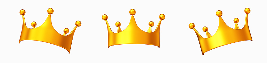 Golden crown set with a cutout for easy add on your head in photo editor programs. 3d render isolated on the white background.