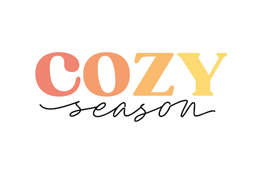 Cute vector lettering Cozy season in cute autumn gradient warm orange color with script hand written text. Seasonal idea for fall print, poster, t shirt design isolated on white background.