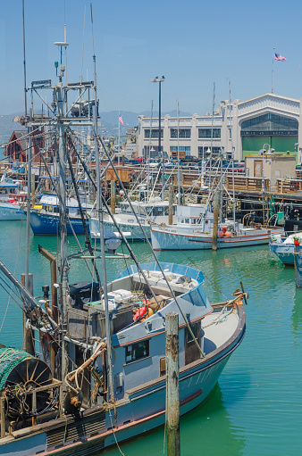 SAN FRANCISCO, USA - 2015, JUN 24: Fishing boats at Fisherman's Wharf in San Francisco. Fisherman's Wharf, Pier 45.