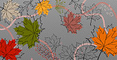 istock Autumn red and yellow maple leaves, web template transparent background - Vector 1414840655