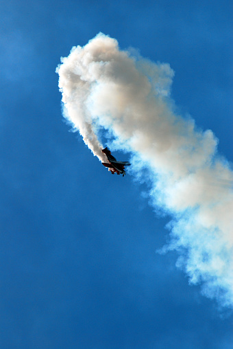 Wantagh, NY, USA May 23A stunt pilot demonstrates a hook maneuver, and heads in the descent in the skies over Wantagh, New York