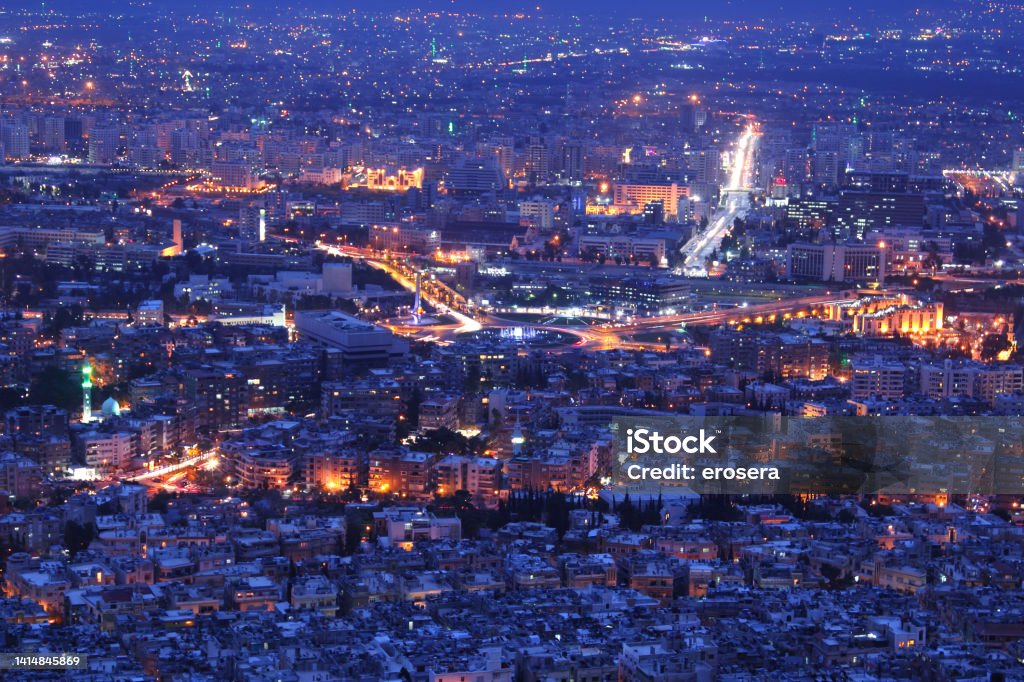 Night view of Damascus city Syria Stock Photo