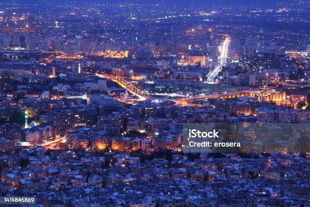 Night View Of Damascus City Stock Photo - Download Image Now - Syria, House, Chaos